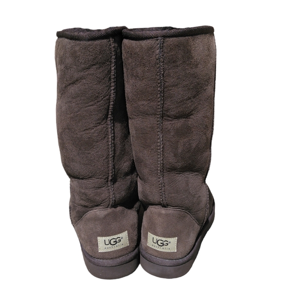 Ugg Australia Size 7 Classic Tall Brown Leather Suede Pull On Boots - Picture 4 of 15